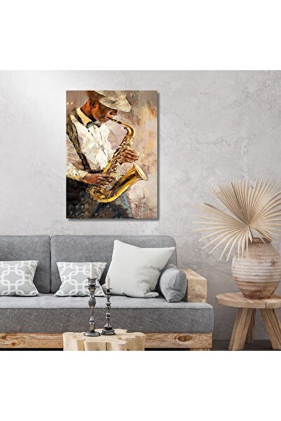 GAAGART Tekli Dikey Kanvas Tablo Saksafon Çalan Adam Portresi