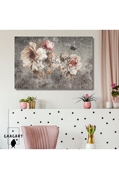 GAAGART Tekli Yatay Kanvas Duvar Tablosu Soft Krem Rengi Çiçekler
