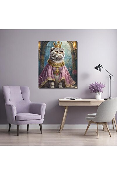 GAAGART Tekli Dikey Kanvas Duvar Tablosu Prenses Kostümlü Scottish Fold Kedi
