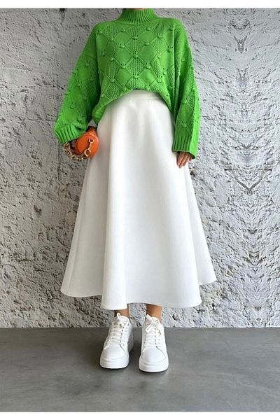 She Olive Black Scuba Bell Skirt - Elastic Waist