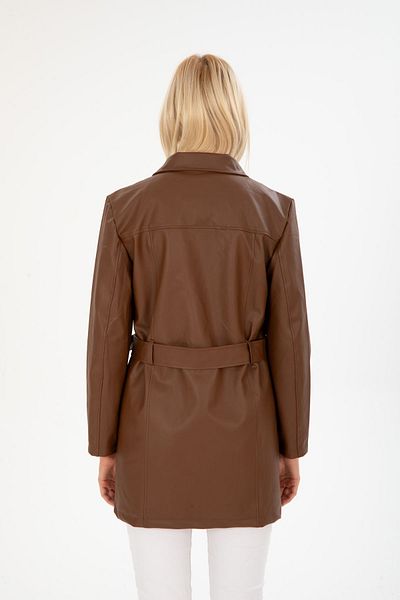 İLKCET MODA Pardesiu de damă - lung cu curea din piele