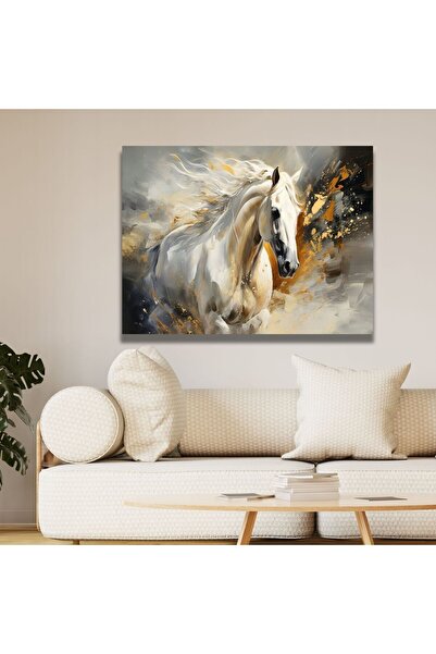 GAAGART Tekli Yatay Kanvas Duvar Tablosu Koşan Beyaz At Görseli