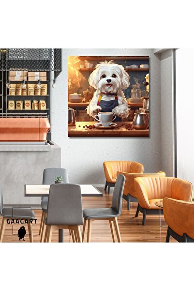 GAAGART Kare Kanvas Kahve Köşesi Cafe Tablosu Barista Maltese Köpek