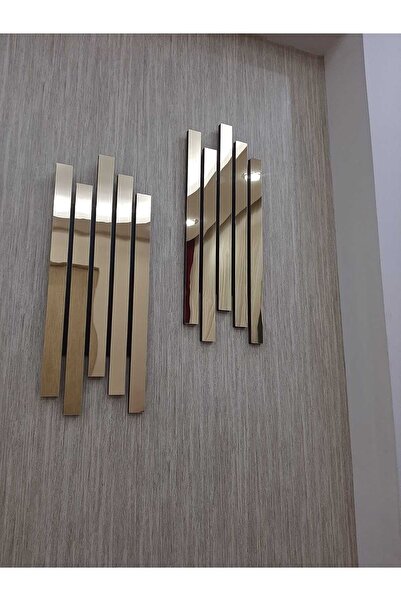 TUĞBArt 2li Tablo dekor 3 Boyutlu Lambiri Model Gold Renk Aynalı Pleksi