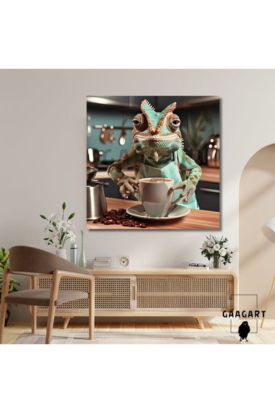 GAAGART Kare Kanvas Kahve Köşesi Cafe Tablosu Barista Bukalemun