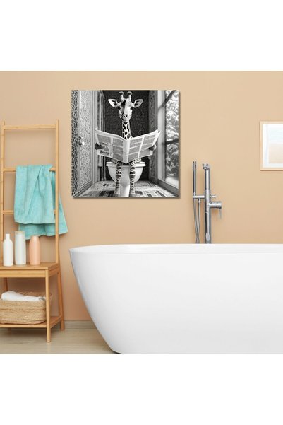 GAAGART Tekli Kare Kanvas Banyo Tablosu Gazete Okuyan Siyah Beyaz Zürafa