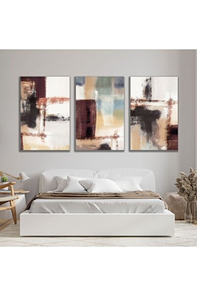 GAAGART 3'lü Kanvas Duvar Tablosu Seti Bordo Asimetrik Desen
