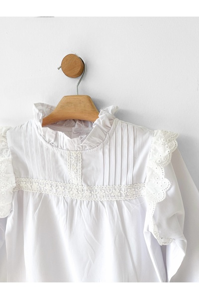 COOLMINIES Kız Çocuk Fisto Detaylı Gömlek, 5-8 Yaş, Kız Çocuk Beyaz Okul Gömleği