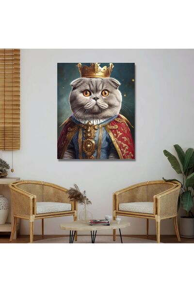 GAAGART Tekli Dikey Kanvas Duvar Tablosu Kral Kostümlü Scottish Fold Kedi
