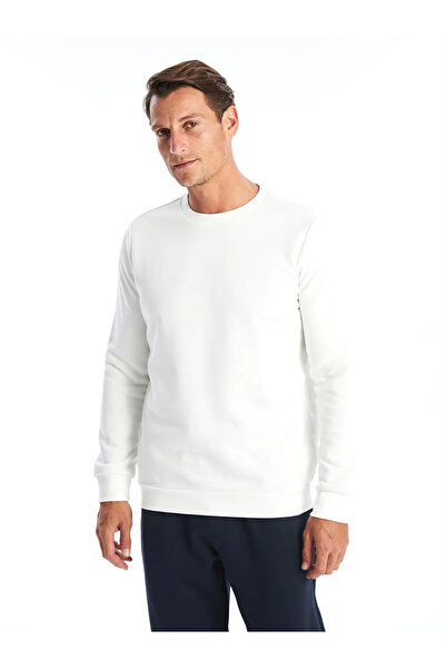 LC Waikiki LCWAIKIKI Basic - Ecru φούτερ για άνδρες, λαιμόκοψη, μακρυμάνικο