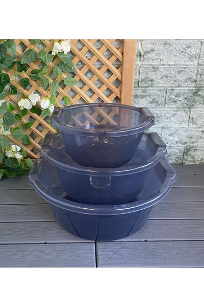 Gerçektrend 3-Piece Basin Set Anthracite Color Round Dish Basin Plastic Basin Food Container
