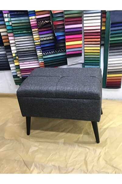 Lütfiye Gündoğan Sandıklı puf yükseklik 45cm boy 60 cm en 40cm kumaş keten antrasit gri