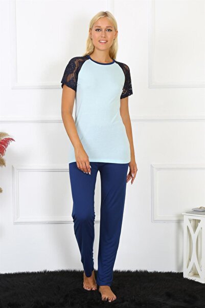 Ürün Evim Аква зелен дантелен дамски пижамен комплект - 4148