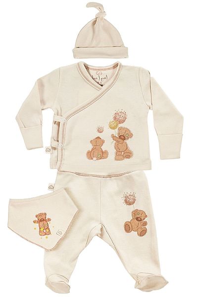 tinylamb Fluffy Bear 4 Piece Unisex Baby Long Sleeve Cotton Bodysuit Set Newborn And Children Gift Set