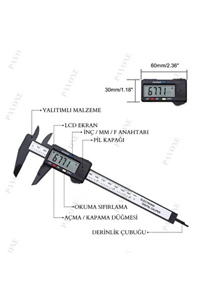 Pavone DİJİTAL KUMPAS CETVEL - 150 MM BÜYÜK BOY - PİLLİ - KALICI MAKYAJ KAŞ ÖLÇÜM VE DOĞRULAMA CETVELİ