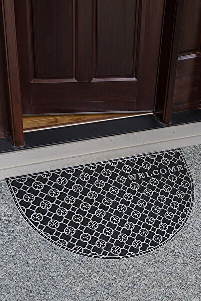 BirceHome Dekoratif Welcome Gri Kaymaz Kalın Kapı Önü Paspası 45x70 Cm