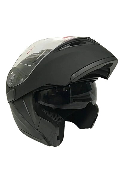 JK20 Mat Siyah Jk 902 Çene Pedli Güneş Vizörlü Çeneden Açılır Kask