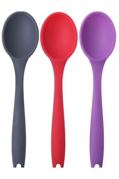 PİNK ROSE Bybirgül 3-Piece Silicone Spatula Spoon Set - Large Size, Fireproof and Non-Stick Anthracite, Red and Lilac Colors