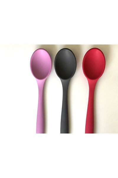 PİNK ROSE Bybirgül 3-Piece Silicone Spatula Spoon Set - Large Size, Fireproof and Non-Stick Anthracite, Red and Lilac Colors