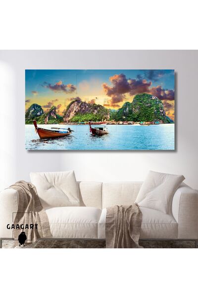 GAAGART Tekli Yatay Kanvas Duvar Tablosu Doğa Manzarası ve Sandallar