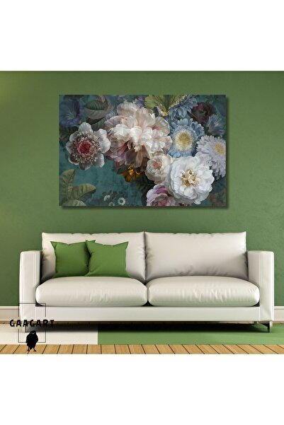 GAAGART Tekli Yatay Kanvas Duvar Tablosu Çiçek ve Sarı Yeşil Kelebek