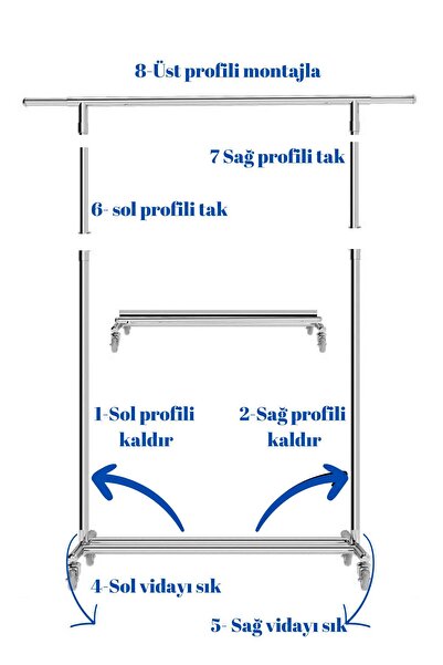 Manken İstanbul A Kalite Katlanabilir Tekerlekli Metal Orta Stand Elbise Askısı Mağaza Askısı