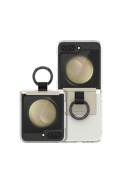 NATIONAL GEOGRAPHIC Crystal Slim Fit Case V2 Galaxy Z Flip5 with Beige Ring Strap - Transparent