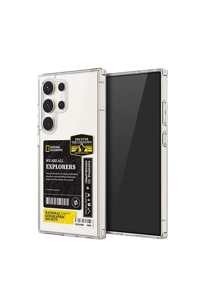 NATIONAL GEOGRAPHIC Crystal Clear Wappen Case V2 for Samsung Galaxy S24 Ultra - Black Topo Logo