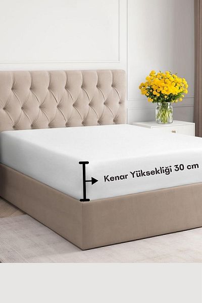 LATTE TEKSTİL White 100% Cotton Fitted Sheet - Elastic Single/Double/King Size