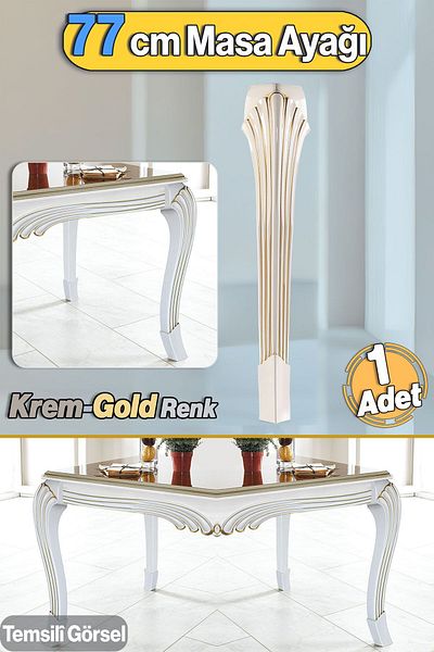 Badem10 Coloană Masă Dresuar Picior 77 Cm Plastic Picior Crem Aur Bucătărie Masa Sufragerie Mobilier Picioare Aur