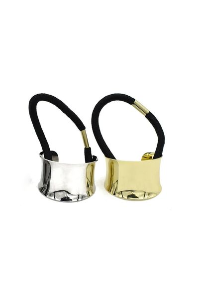 New Obsessions Γυαλιστερό γυαλιστερό μεταλλικό μαύρο ελαστικό μοντέρνο κούμπωμα αλογοουράς 2 πακέτο