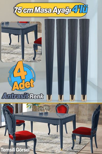 Badem10 4 Buc Costume Masă Dresuar Picior 75 Cm Plastic Antracit Picior Bucătărie Masa Sufragerie Mobilier Picioare