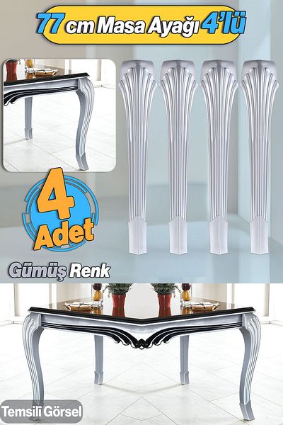 Badem10 4 Bucăți Stâlp Masă Dresuar Picior 77 Cm Picior Plastic Gri Argintiu Bucătărie Masa Sufragerie Mobilier Picioare