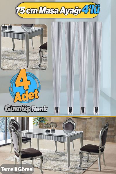 Badem10 4 Buc Costume Masă Dresuar Picior 75 Cm Plastic Gri Argintiu Picior Bucătărie Masa Sufragerie Mobilier Picioare