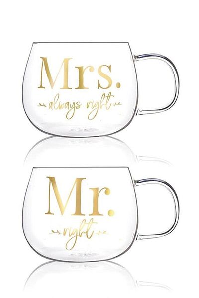 Perotti 400ml Magnolia Cup - Std 2 Pieces, Mr.& Mrs. Glass Mug, Classic