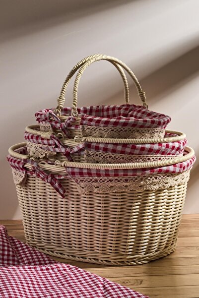 Perotti Picnic 3'lü Hasır Piknik Sepeti-Oval