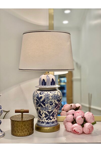 Dekordan House Bleu Blanc Klasik Abajur (58CM)