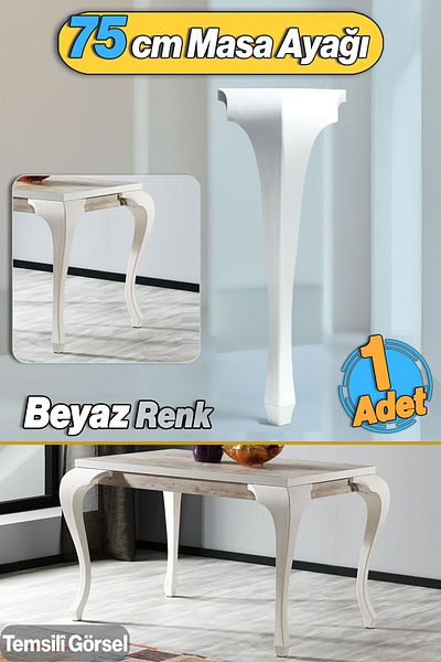 Badem10 Lukens Masă Dresuar Picior 75 Cm Plastic Alb Picior Bucătărie Masa Sufragerie Mobilier Picioare Alb