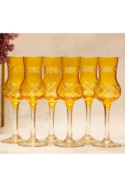 sudeka 6 Pieces Colorful Crystal Cut - Coffee Side Glass Set