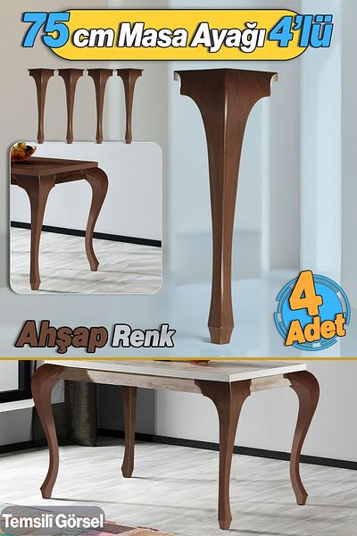 Badem10 4 Bucăți Lukens Masă Dresuar Picior 75 Cm Plastic Lemn Bucătărie Masa Sufragerie Mobilier Picioare Maro