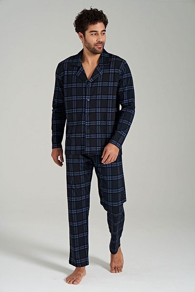 PINARCA Plus Size Men's Pajama Set - Long Sleeve, Plaid Print and Button
