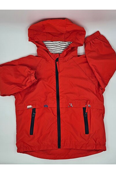 naynes Kapşonlu Çocuk Trençkotu Mevsimlik Montları, Erkek Ve Kız Çocuklar Için (90 CM-2 YAŞ / KIRMIZI)