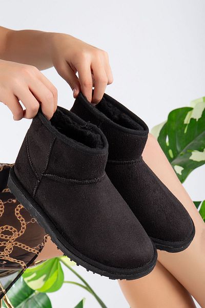 Reyonda ayakkabı New Season Gray Suede Mini Boots with Furry Inside Flat Sole Women's Shoes