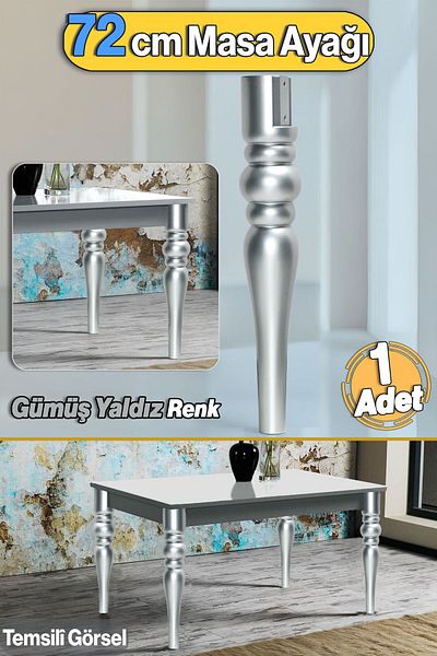 Badem10 Marina Masă Dresuar Picior 72 Cm Picior din plastic Gri argintiu Bucătărie Masa de sufragerie Picioare Mobilier Argintiu