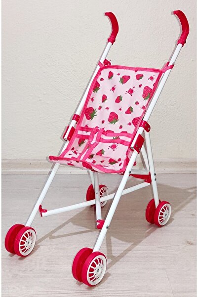 Brother Toys Çilek Desenli Oyuncak Metal Puset Baston Bebek Arabası Kırmızı-beyaz Desenli