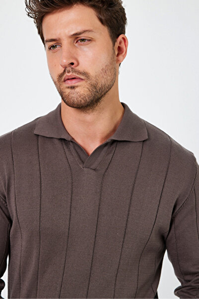 Tarz Cool Ανδρικό πλεκτό πουλόβερ με λαιμόκοψη με ριγέ μακρυμάνικο