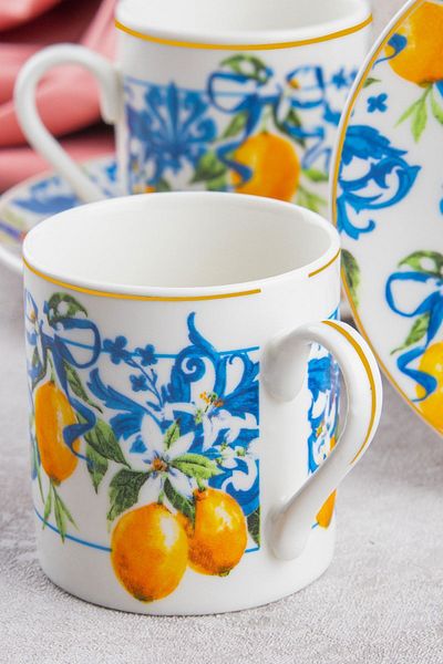 Perotti 14372 Lemon Patterned 12-Piece Turkish Coffee Cup Set for 6 People