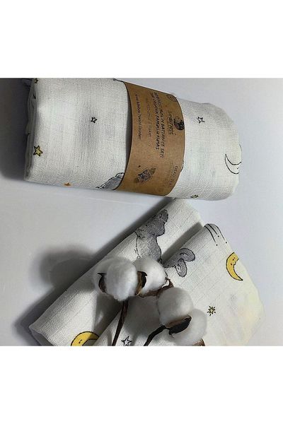 BeybiNest Muslin Blanket 90x100 Cm Organic Cotton Fabric Rabbits