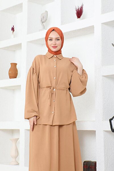 BURCU TESETTÜR Costum Ayrobin Hijab cu fustă BRC2409 Latte