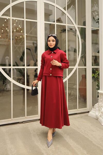BURCU TESETTÜR Costum de scuba hijab cu fustă Elsa BRC1504 Roșu Claret